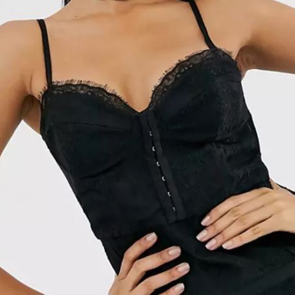 ASOS Black Lace Hoop Mini dress Size 14 NWT $135 - Picture 2 of 8